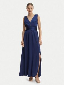 Morgan Sukienka wieczorowa 261-RSILVIA Granatowy Regular Fit. Niebieskie kombinezony Morgan, bez wzorów, z syntetyku, wizytowe, bez kołnierzyka, bez ramiączek. Za 449,99 zł.