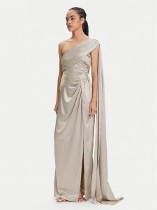 Marciano Guess Sukienka wieczorowa 5YGK01 7246A Beżowy Regular Fit. Brązowe sukienki Marciano Guess, z aplikacjami, z syntetyku, wizytowe, bez kołnierzyka, bez ramiączek. Za 699,00 zł.