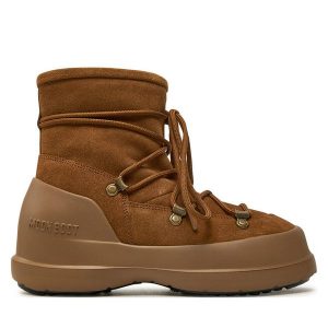 Śniegowce Moon Boot. Brązowe buty zimowe Moon Boot, bez obcasa, bez zapięcia. Za 569,99 zł.