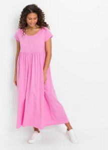 Sukienka T-shirtowa z bawełny organicznej. Czerwone sukienki bonprix, bez wzorów, z bawełny, bez kołnierzyka, bez ramiączek. Za 129,99 zł.