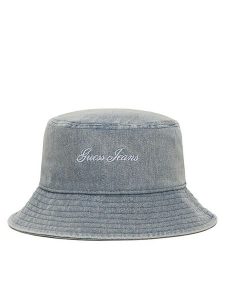 Guess Jeans Bucket W6GZA5 WF8V1 Niebieski. Niebieskie rękawiczki Guess Jeans, z aplikacjami, z bawełny. Za 219,99 zł.