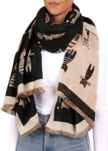 X2 Szalik Cashmirillo 70 x 200 cm - wzór w koty - Czarny. Brązowe szaliki X2, na jesień, bez wzorów, z kaszmiru. Za 119,00 zł.