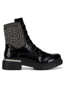 Rieker Trzewiki 72607-00 Czarny. Czarne botki Rieker, bez wzorów, ze skóry, bez obcasa, na płaskiej podeszwie, bez zapięcia. Za 389,99 zł.