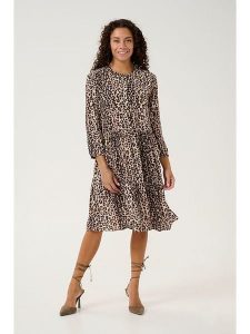 CULTURE Sukienka w kolorze beżowym rozmiar: S. Brązowe sukienki Culture, s, bez wzorów, z wiskozy, bez kołnierzyka, bez ramiączek, midi, rozkloszowane. Za 130,99 zł.