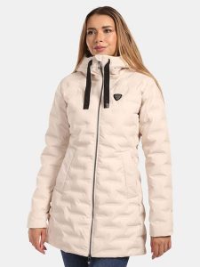 Kilpi Kurtka zimowa "Belize" w kolorze beżowym rozmiar: 46. Brązowe kurtki Kilpi, na zimę, m, bez wzorów, z puchu, bez kaptura. Za 491,99 zł.