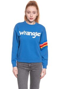 BLUZA WRANGLER DAMSKA LOGO SWEAT DEEP WATER W6072HQDF 112130428. Niebieskie bluzy Wrangler, xs, bez wzorów, bez kaptura. W wyprzedaży za 59,99 zł.