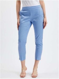 Orsay Spodnie w kolorze błękitno-czarnym rozmiar: 36. Niebieskie spodnie z wysokim stanem Orsay, bez wzorów, z materiału, z podwyższonym stanem. Za 65,85 zł.