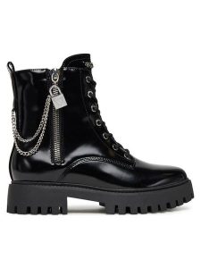 Guess Trzewiki FLTFRO ELE10 Czarny. Czarne botki Guess, z aplikacjami, ze skóry, bez obcasa, na płaskiej podeszwie, bez zapięcia. Za 489,99 zł.