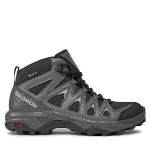 Trekkingi Salomon. Czarne buty sportowe Salomon, bez wzorów, z gore-texu, bez zapięcia, trekkingowe, gore-tex. Za 469,99 zł.