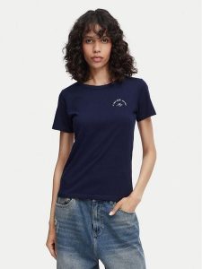 HUGO T-Shirt Deloris 5 50571074 Granatowy Regular Fit. Niebieskie t-shirty Hugo, xs, bez wzorów, z bawełny, bez kołnierzyka, bez ramiączek. Za 254,99 zł.
