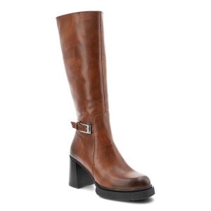 Brązowe Kozaki Armodo Stylowe Skórzane Buty Damskie. Brązowe kozaki Armodo, bez wzorów, z jeansu, przed kolano, bez obcasa, na obcasie, bez zapięcia. Za 450,99 zł.