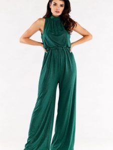 Kombinezon Model A555 Bottle Green - awama. Zielone kombinezony Awama, l, bez wzorów, z elastanu, bez kołnierzyka, bez ramiączek. Za 398,95 zł.