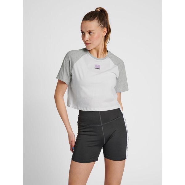 Damska koszulka crop top Hummel Legacy Naya. Szare topy Hummel, xl, bez wzorów, z bawełny, klasyczne, bez kołnierzyka, bez ramiączek. Za 109,06 zł.