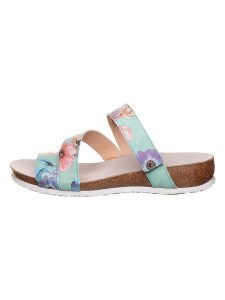 Think! Skórzane klapki w kolorze błękitnym ze wzorem rozmiar: 42. Niebieskie klapki Think, bez wzorów, z otwartym noskiem, bez obcasa. Za 173,99 zł.