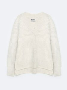 Sweter damski z dekoltem v-neck perłowy Mayamiya 103. Białe swetry klasyczne Big Star, l, z jeansu, bez kołnierzyka. W wyprzedaży za 179,99 zł.