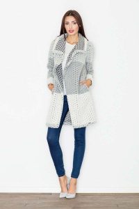 Szykowny Szary Wełniany Płaszcz bez Zapięcia. Szare płaszcze Figl, xl, bez wzorów, z materiału, bez kaptura. Za 349,00 zł.