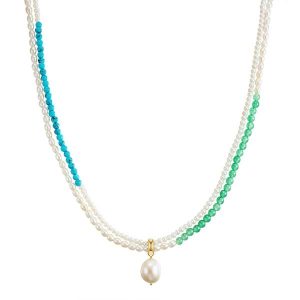 Valero Pearls Naszyjnik z kamieni szlachetnych srebro wysokiej próby Turkusowy (rek.) Perła hodowlana słodkowodna żółte złoto Naszyjniki 1 ct Damski. Niebieskie naszyjniki Valero Pearls, z perłą, pozłacane. Za 438,99 zł.
