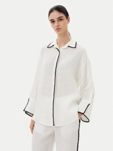 ICONA Koszula RP5LE003 Biały Relaxed Fit. Białe koszule ICONA, bez wzorów, ze lnu, bez kołnierzyka, bez ramiączek. Za 459,99 zł.