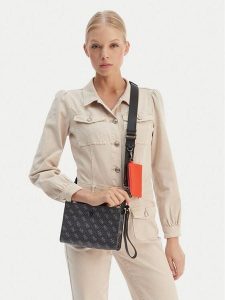 Guess Saszetka HMMILO P6157 Czarny. Czarne nerki i saszetki Guess, z aplikacjami, ze skóry. Za 238,99 zł.