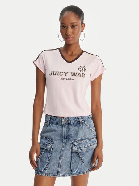 Juicy Couture T-Shirt Juicy Wag JCWCT126319 Różowy Slim Fit. Czerwone t-shirty Juicy Couture, xxs, bez wzorów, bez kołnierzyka, bez ramiączek. Za 199,99 zł.