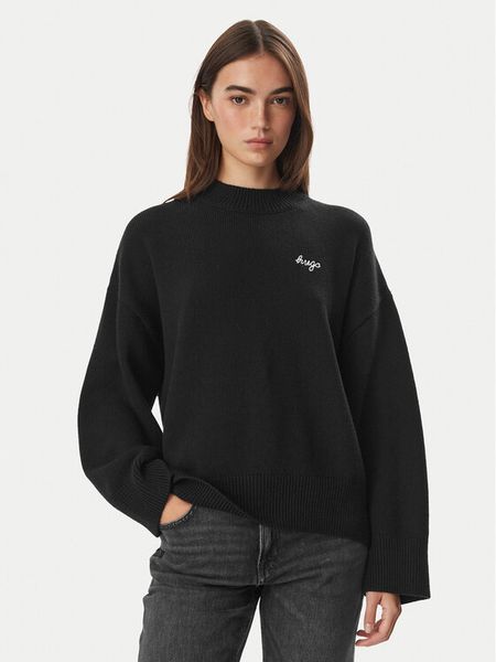 HUGO Sweter Shenny_B 50569622 Czarny Relaxed Fit. Czarne swetry klasyczne Hugo, xl, z bawełny, bez kołnierzyka. Za 549,99 zł.