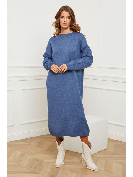Joséfine Sukienka dzianinowa "Fastidius" w kolorze niebieskim rozmiar: XL. Niebieskie sukienki Joséfine, xl, bez wzorów, z dzianiny, bez kołnierzyka, bez ramiączek, maxi. Za 187,52 zł.