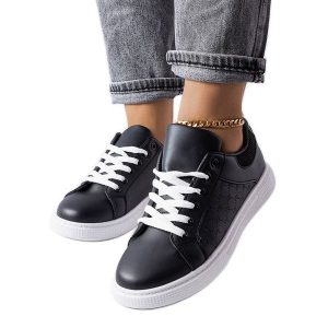 Czarne sneakersy z tłoczeniem Dreux. Czarne trampki bez wzorów, z jeansu, bez zapięcia. Za 88,02 zł.