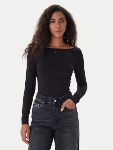 Tommy Jeans Bluzka DW0DW21548 Czarny Slim Fit. Czarne bluzki Tommy Jeans, xl, bez wzorów, z bawełny, bez kołnierzyka, bez ramiączek. Za 239,99 zł.