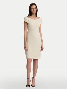 Lauren Ralph Lauren Sukienka koktajlowa 253936390002 Écru Slim Fit. Sukienki Lauren Ralph Lauren, bez wzorów, z syntetyku, wizytowe, bez kołnierzyka, bez ramiączek. Za 669,99 zł.