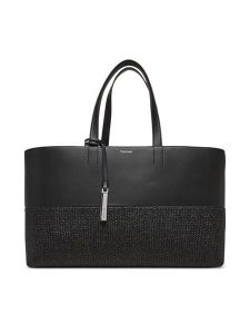 Calvin Klein Torebka Ck Mixmedia Shopper_Raffia K60K613167 Czarny. Czarne torebki klasyczne Calvin Klein, bez wzorów, ze skóry, bez dodatków. Za 419,99 zł.