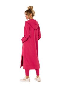 Długa Rozpinana Bluza z Kapturem - Koralowa. Pomarańczowe bluzy MOE, l, bez wzorów, z bawełny, z kapturem. Za 387,89 zł.