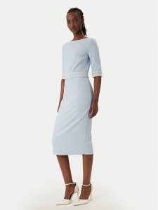 Rinascimento Sukienka koktajlowa CFC0127991003 Błękitny Slim Fit. Niebieskie kombinezony Rinascimento, m, bez wzorów, z syntetyku, wizytowe, bez kołnierzyka, bez ramiączek. Za 499,99 zł.