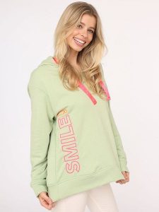 Zwillingsherz Bluza "Smile" w kolorze jasnozielonym rozmiar: L/XL. Zielone bluzy Zwillingsherz, l, bez wzorów, z bawełny, z kapturem. Za 206,42 zł.