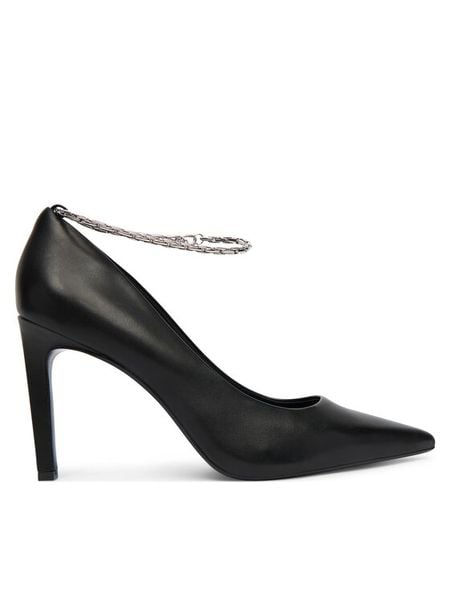 Calvin Klein Szpilki Ess Stiletto Hdw Chain Lth 90 HW0HW02718 Czarny. Czarne szpilki Calvin Klein, bez wzorów, ze skóry, bez obcasa. Za 372,99 zł.