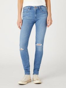Wrangler Dżinsy "Riptide" - Skinny fit - w kolorze błękitnym rozmiar: W29/L30. Niebieskie jeansy Wrangler, z aplikacjami, z podwyższonym stanem. Za 206,45 zł.