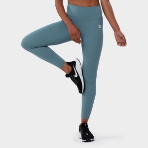 Legginsy sportowe ze średnim stanem Fitness Siroko Finish. Niebieskie legginsy SIROKO, bez wzorów, z nylonu. W wyprzedaży za 105,00 zł.