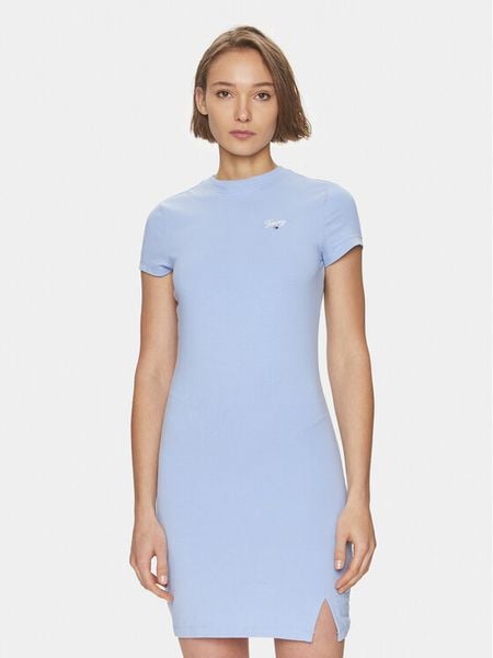 Tommy Jeans Sukienka letnia Script DW0DW17926 Błękitny Regular Fit. Niebieskie kombinezony Tommy Jeans, na lato, xxs, bez wzorów, z bawełny, bez kołnierzyka, bez ramiączek. Za 379,99 zł.