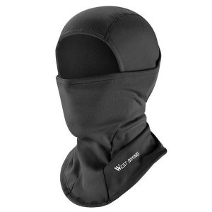 Czapka z pełną osłoną twarzy, ciepła, czarna. Czarne czapki WEST BIKING, bez wzorów, z materiału, sportowe. Za 63,04 zł.