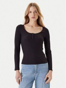 Guess Bluzka O5YI00 KCQ72 Czarny Regular Fit. Czarne bluzki Guess, s, z aplikacjami, bez kołnierzyka, bez ramiączek. Za 179,99 zł.