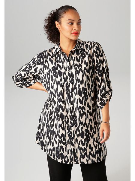 Aniston Bluzka w kolorze kremowo-czarnym rozmiar: 44. Brązowe bluzki Aniston, bez wzorów, z wiskozy, bez kołnierzyka, bez ramiączek. Za 52,92 zł.