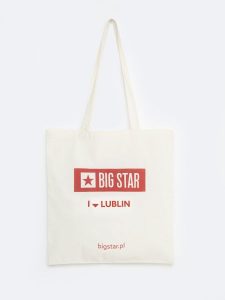 Torba bawełniana unisex Lublin 102. Białe torby podróżne i sportowe Big Star, z aplikacjami, z bawełny, na ramię, z nadrukiem, bez dodatków. Za 4,99 zł.