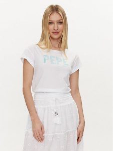 Pepe Jeans T-Shirt Janet PL505836 Biały Regular Fit. Białe t-shirty Pepe Jeans, xs, bez wzorów, z bawełny, bez kołnierzyka, bez ramiączek. Za 199,99 zł.