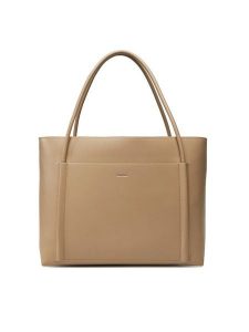 Calvin Klein Torebka Ck Linn Large Shopper K60K613109 Beżowy. Brązowe shopper bag Calvin Klein, bez wzorów, ze skóry, bez dodatków. Za 409,99 zł.