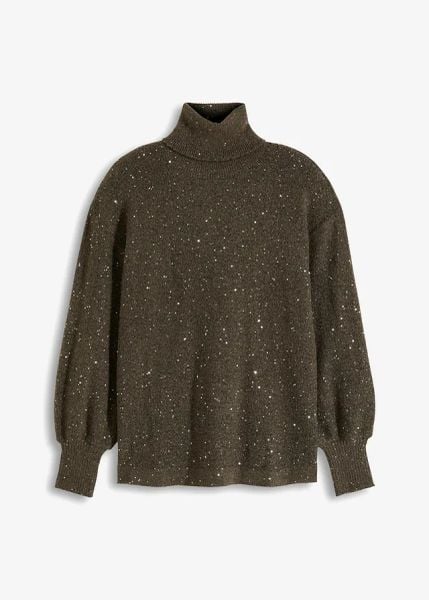 Sweter. Brązowe swetry klasyczne bonprix, bez kołnierzyka. Za 129,99 zł.