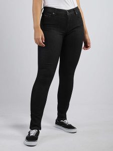 Diesel Clothes Dżinsy "D-Roisin" - Skinny fit - w kolorze czarnym rozmiar: W25/L32. Czarne jeansy Diesel Clothes, z aplikacjami, ze skóry, z podwyższonym stanem. Za 136,13 zł.