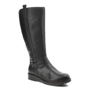 Czarne Kozaki Rieker Ocieplane Buty Damskie. Czarne kozaki Rieker, z aplikacjami, z futra, bez obcasa, bez zapięcia. Za 359,00 zł.