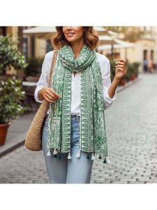 MENTHE À L'O Szal w kolorze zielono-białym - 170 x 85 cm rozmiar: onesize. Zielone szaliki MENTHE À L'O, z aplikacjami, z bawełny. Za 131,74 zł.