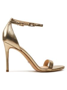 Guess Sandały Kabaile FL8KIL LEA03 Złoty. Żółte sandały Guess, z aplikacjami, ze skóry, bez obcasa, na szpilce, bez zapięcia. Za 539,99 zł.