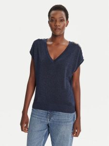 Morgan Bluzka 242-MRING Granatowy Relaxed Fit. Niebieskie bluzki Morgan, m, bez wzorów, z wiskozy, bez kołnierzyka, bez ramiączek. Za 179,99 zł.