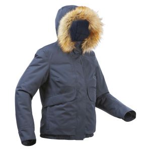 Kurtka turystyczna damska zimowa Quechua SH500 -8°C wodoodporna. Niebieskie kurtki QUECHUA, na zimę, m, bez wzorów, z futra, bez kaptura. Za 249,99 zł.